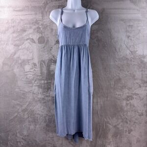 Saturday Sunday Dress Womens Size XS Blue Chambray Midi Smocked Strappy